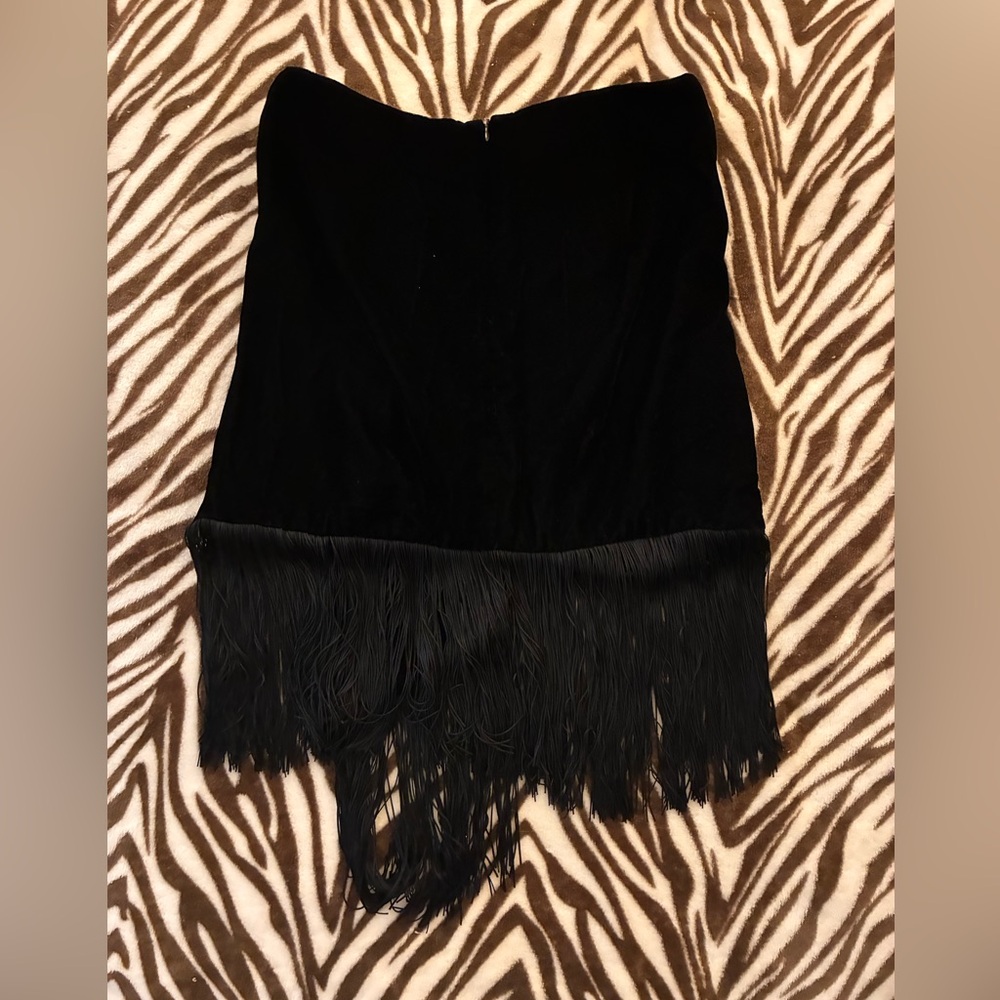 Zara Black Fringe Pencil Mini Skirt